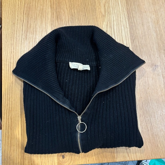 Sezane Black Ribbed Merino/Cotton blend half-zip Sweater - Picture 5 of 8